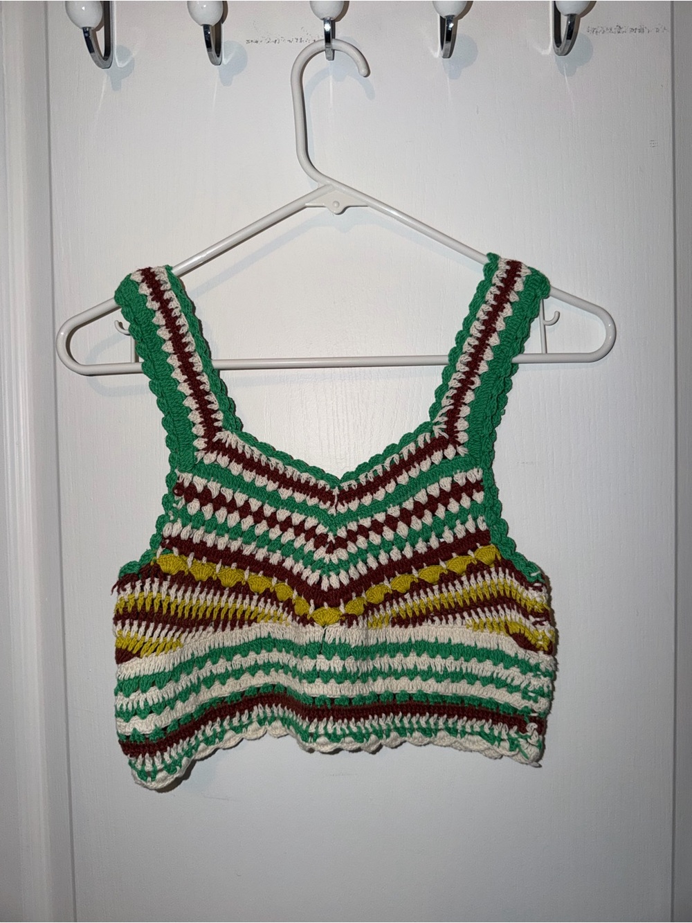 Crochet Green & Cream Striped Crop Tank Top